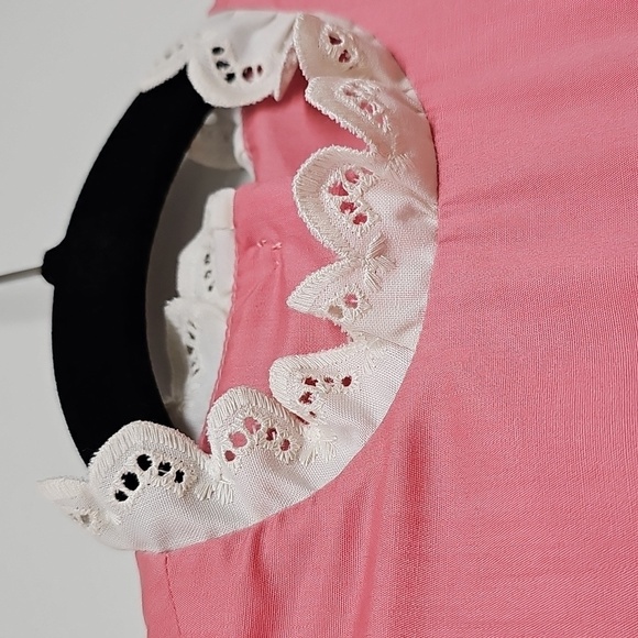 Hand Made Pink Smocked Dress Lace Trim Button Detail Puff Sleeve Tie Waist - Picture 4 of 10